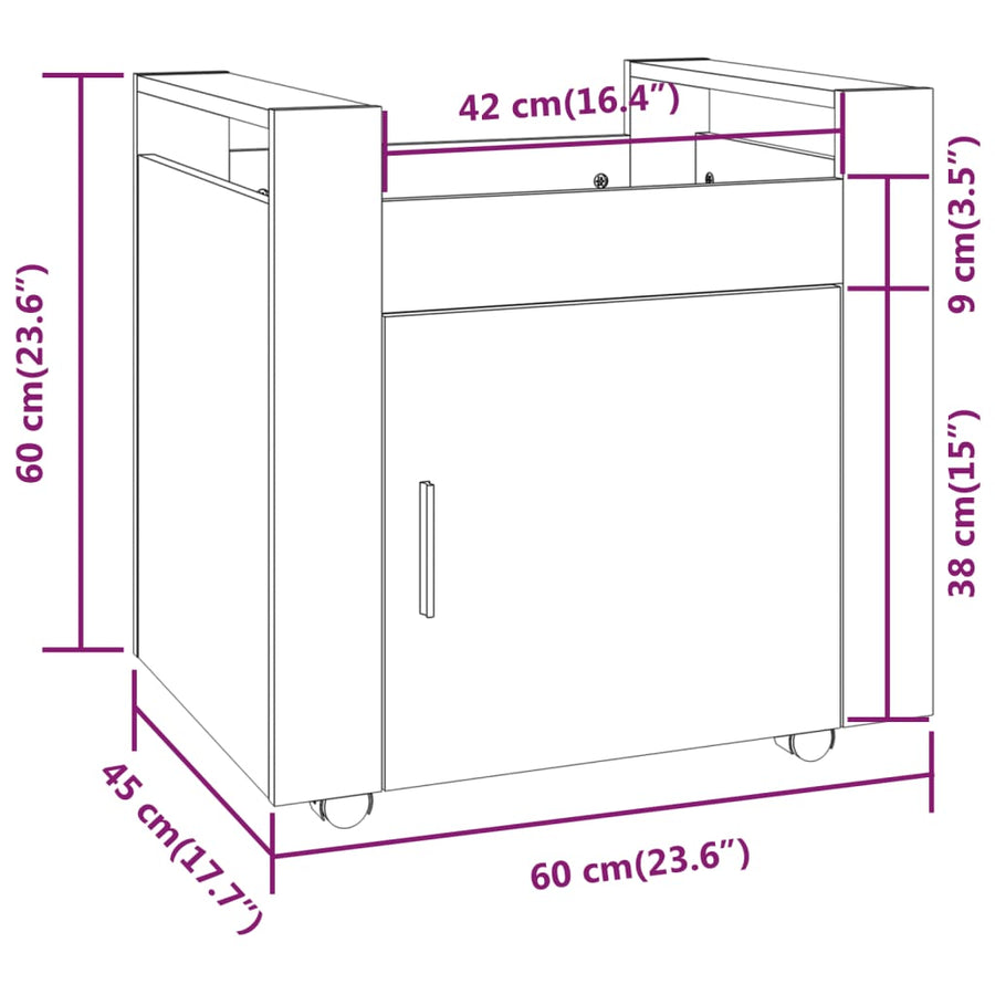 Bureaukastje 60X45X60 Cm Bewerkt Hout Betongrijs