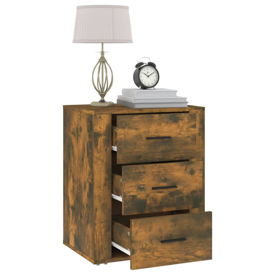 Nachtkastje 50X36X60 Cm Bewerkt Hout Gerookt Eikenkleurig