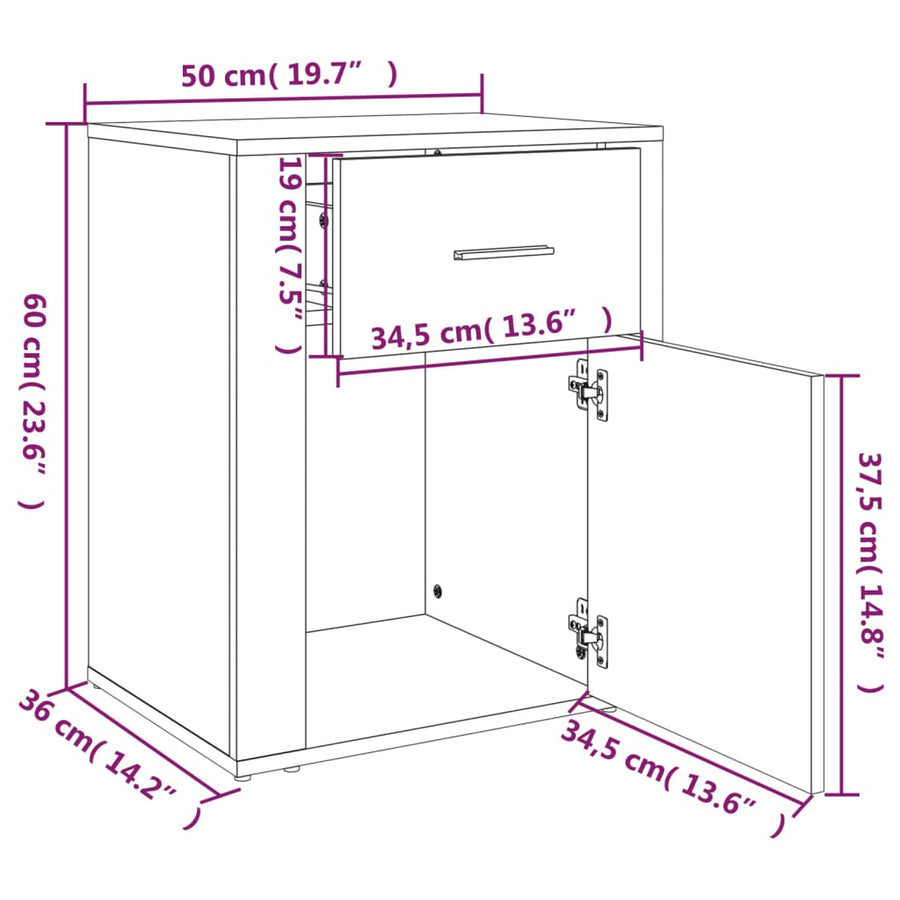 Nachtkastje 50X36X60 Cm Bewerkt Hout Gerookt Eikenkleurig