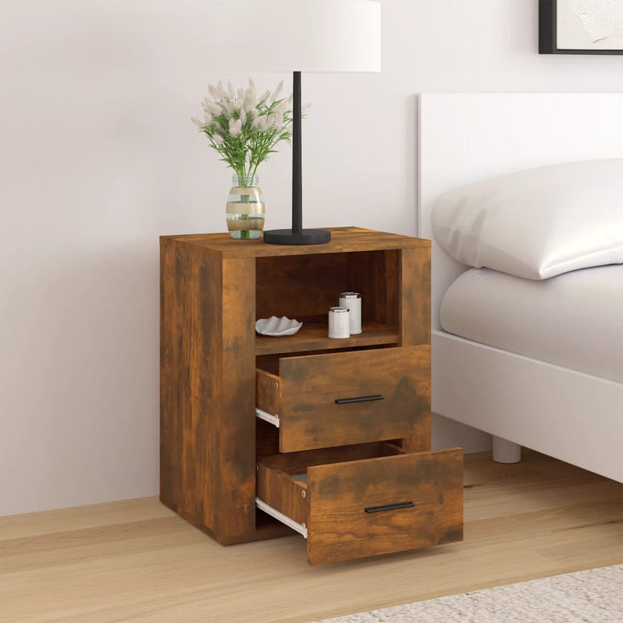 Nachtkastje 50X36X60 Cm Bewerkt Hout Gerookt Eikenkleurig