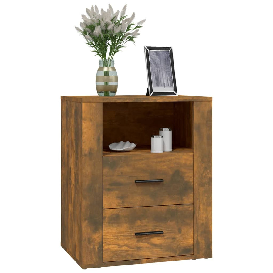 Nachtkastje 50X36X60 Cm Bewerkt Hout Gerookt Eikenkleurig