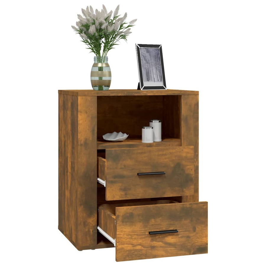 Nachtkastje 50X36X60 Cm Bewerkt Hout Gerookt Eikenkleurig