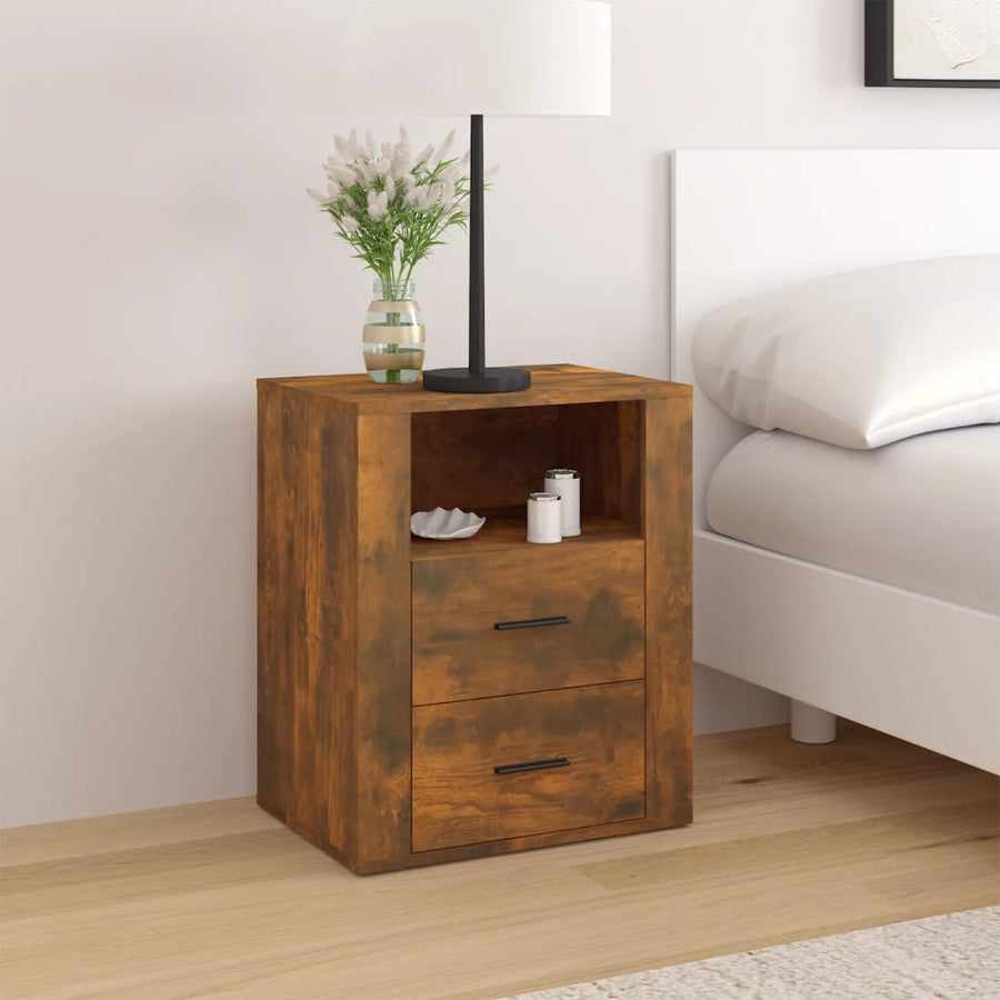 Nachtkastje 50X36X60 Cm Bewerkt Hout Gerookt Eikenkleurig