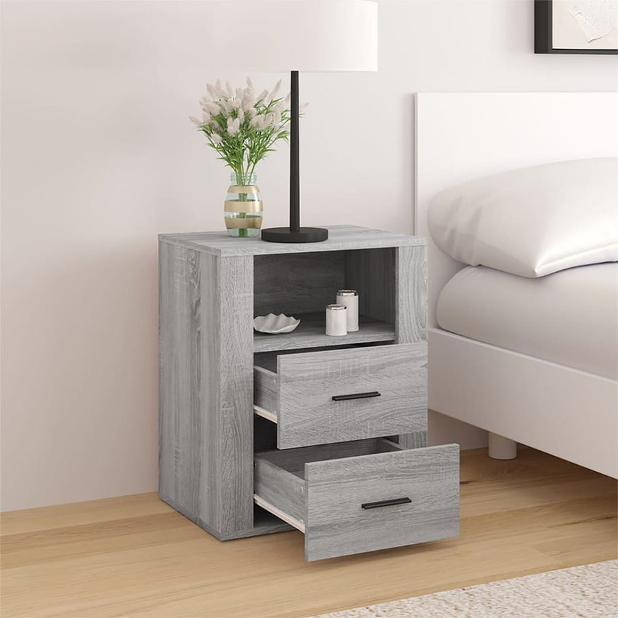 Nachtkastje 50X36X60 Cm Bewerkt Hout Eikenkleurig Grijs sonoma