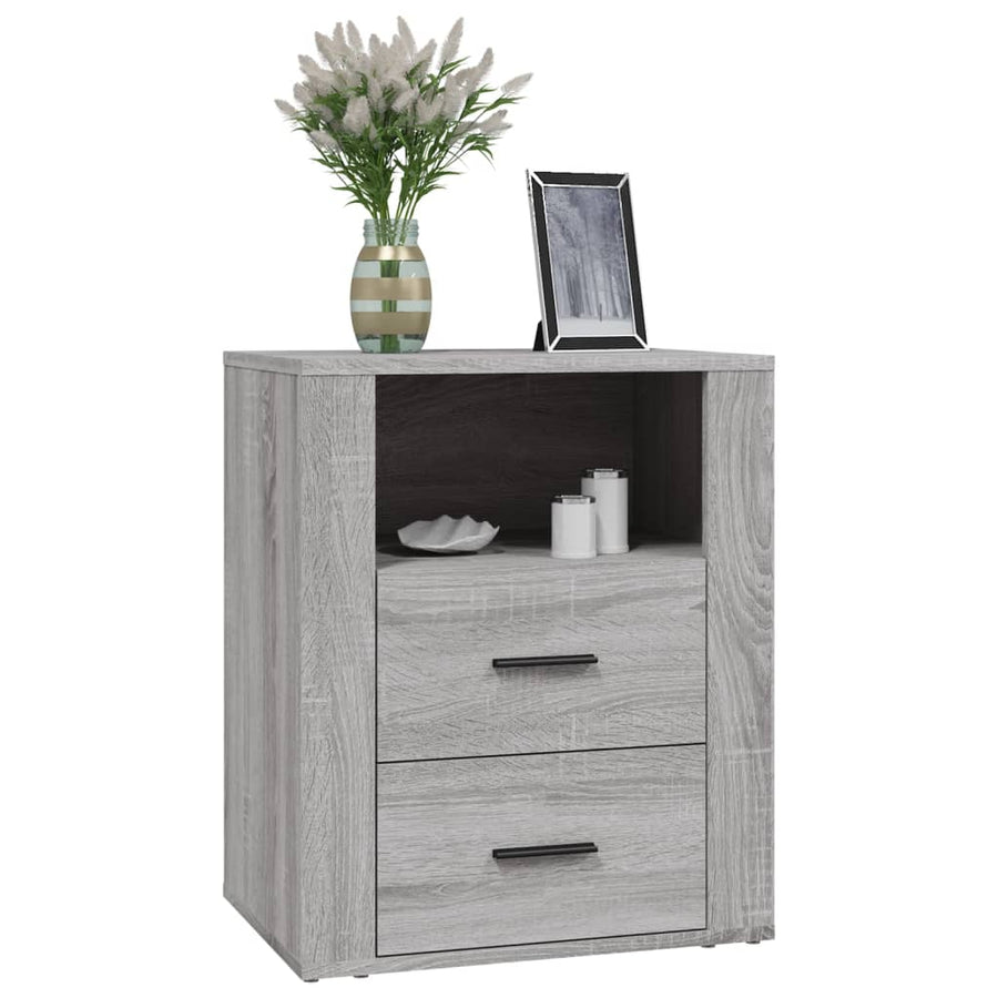 Nachtkastje 50X36X60 Cm Bewerkt Hout Eikenkleurig Grijs sonoma