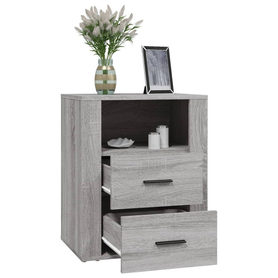 Nachtkastje 50X36X60 Cm Bewerkt Hout Eikenkleurig Grijs sonoma