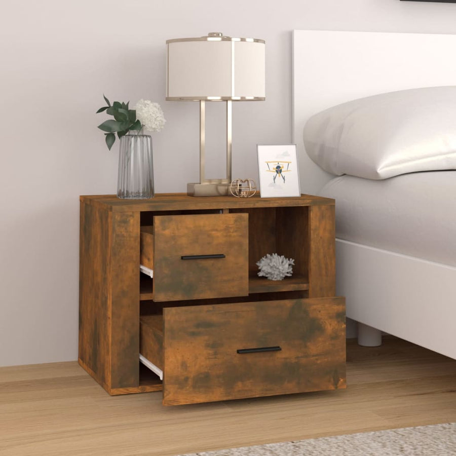 Nachtkastje 60X36X45 Cm Bewerkt Hout Gerookt Eikenkleurig