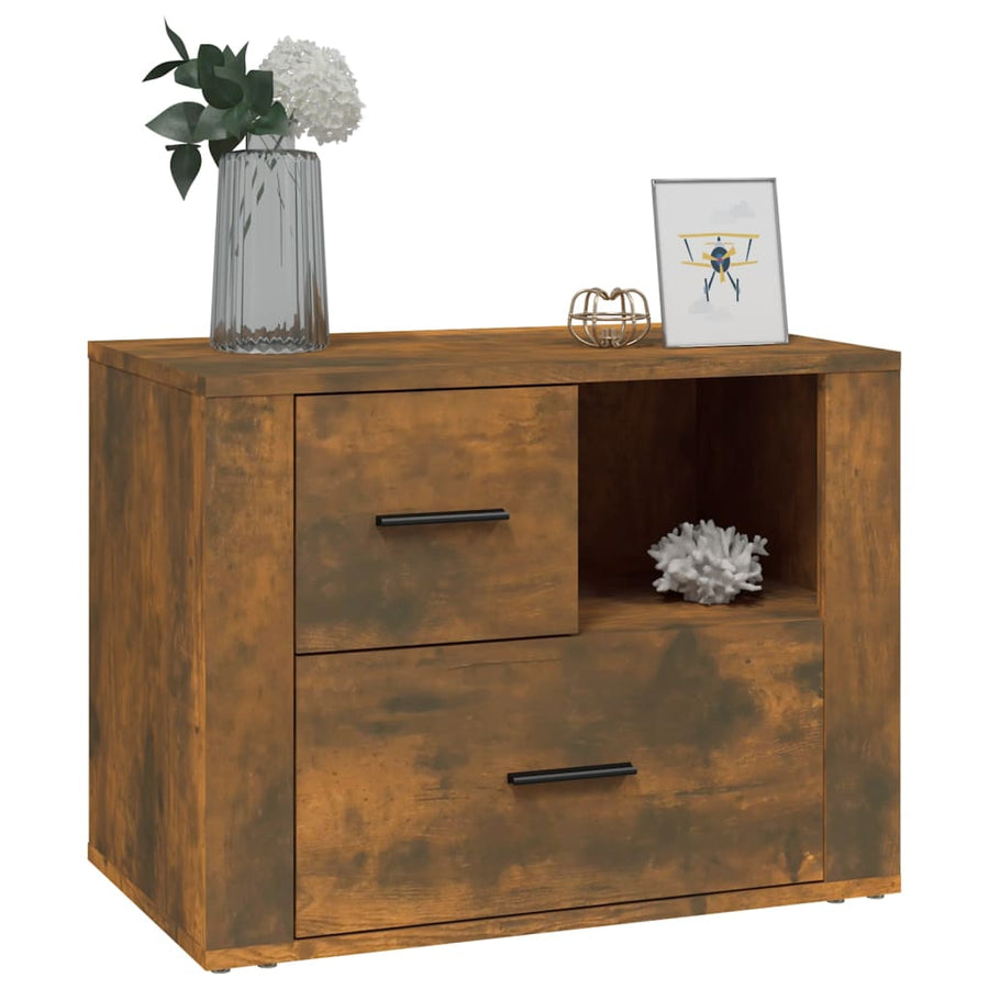 Nachtkastje 60X36X45 Cm Bewerkt Hout Gerookt Eikenkleurig