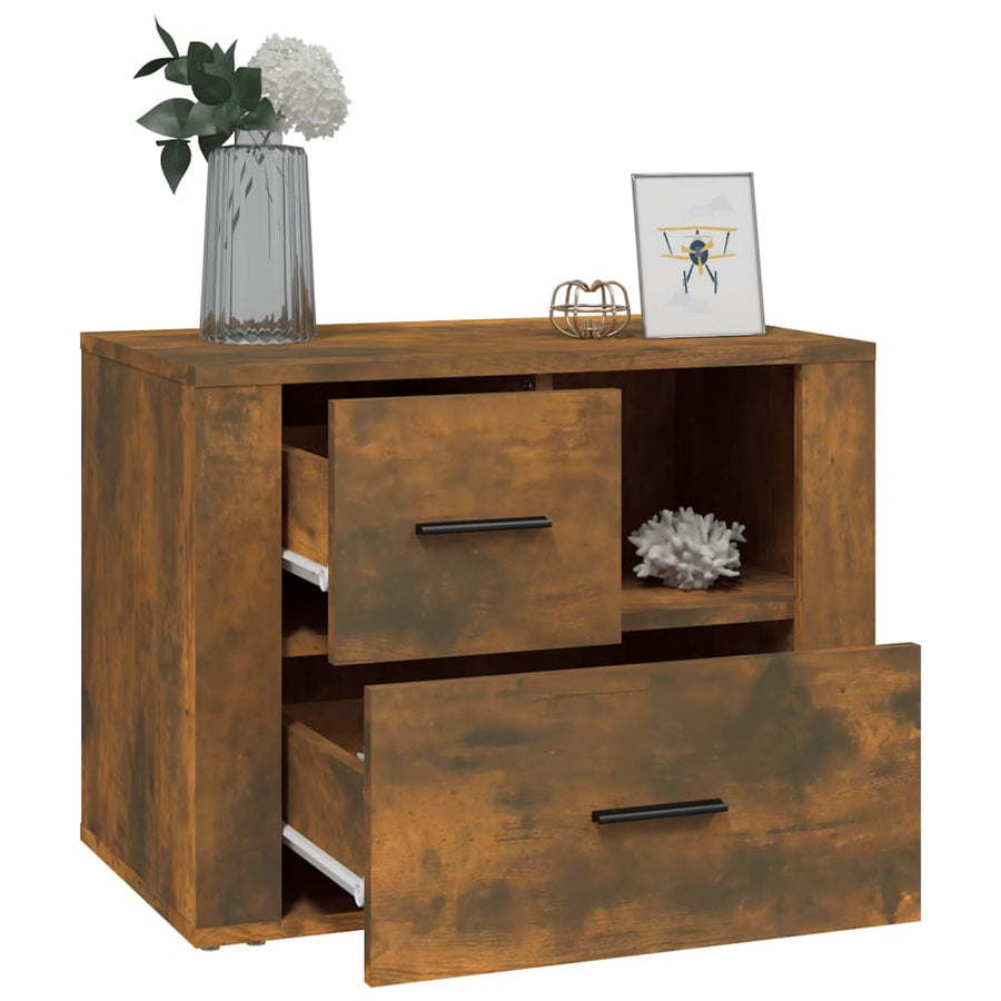 Nachtkastje 60X36X45 Cm Bewerkt Hout Gerookt Eikenkleurig