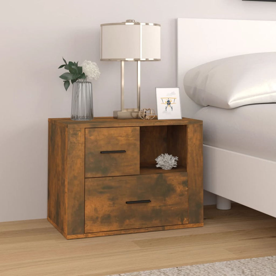 Nachtkastje 60X36X45 Cm Bewerkt Hout Gerookt Eikenkleurig