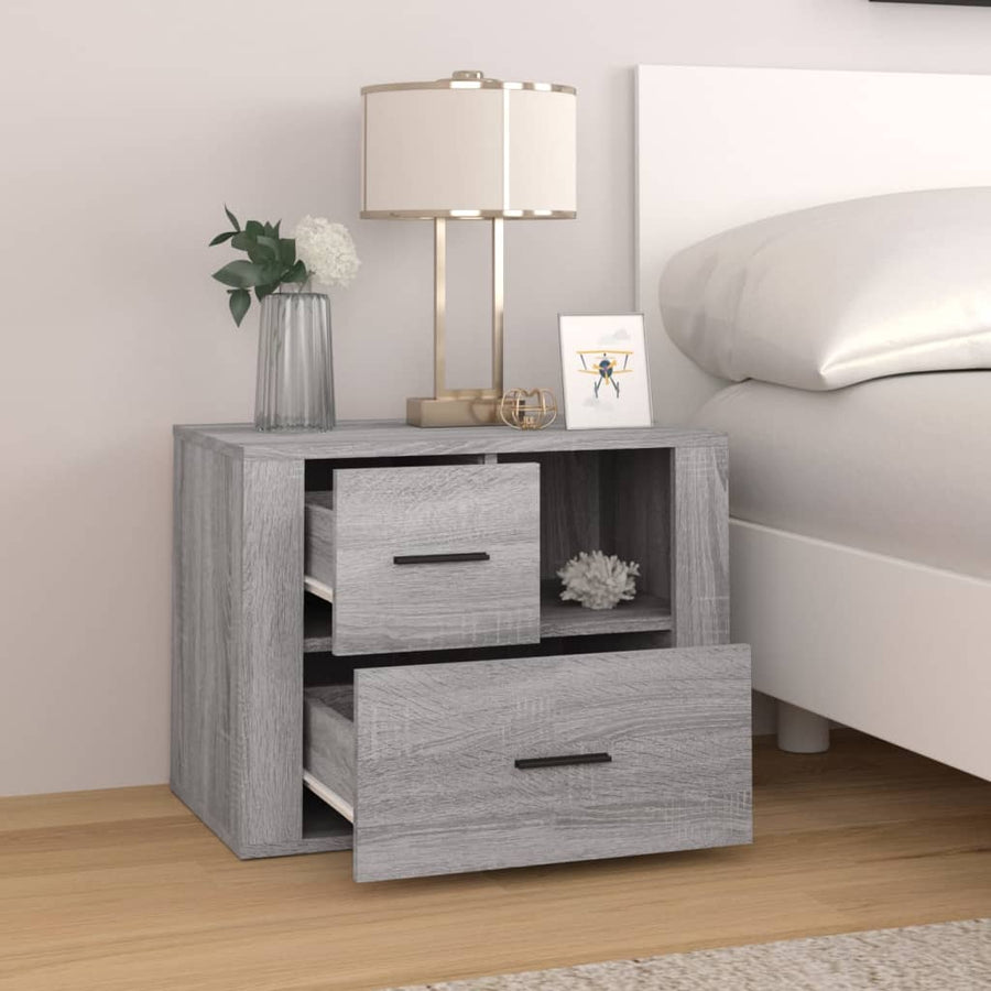 Nachtkastje 60x36x45 cm bewerkt hout grijs sonoma eikenkleurig