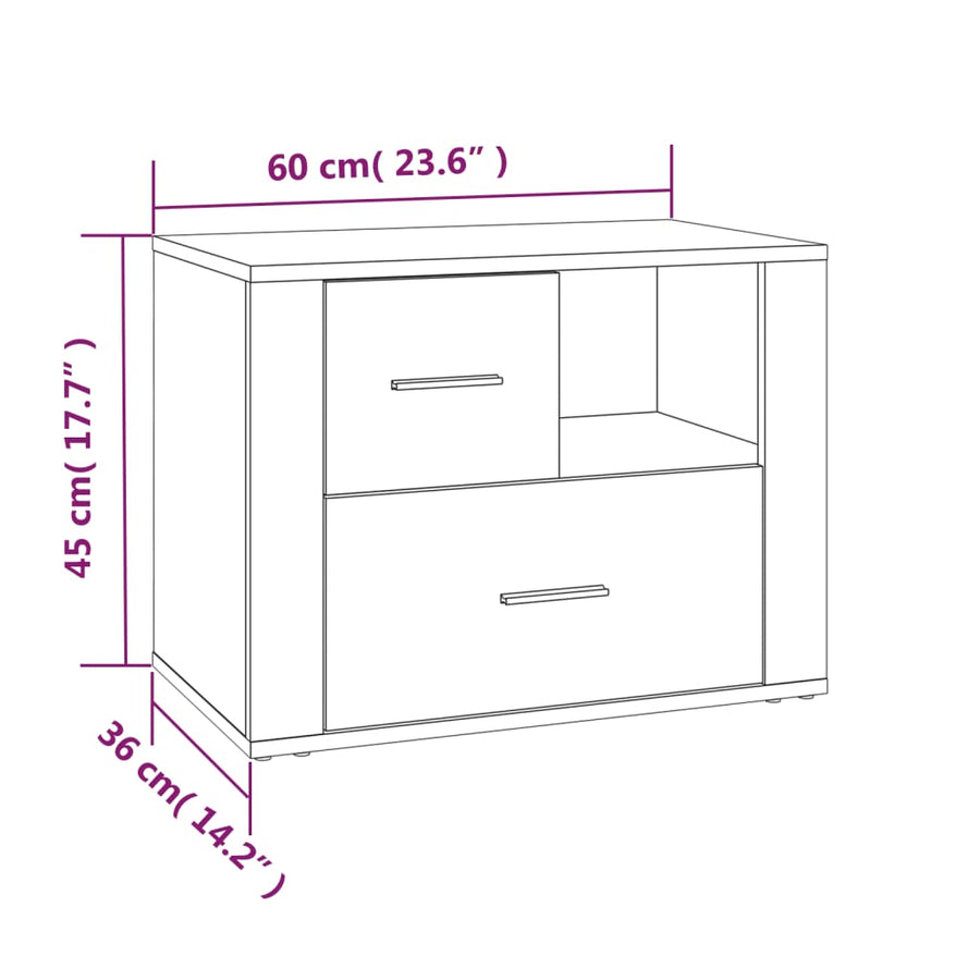 Nachtkastje 60x36x45 cm bewerkt hout grijs sonoma eikenkleurig