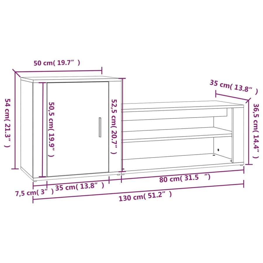 Schoenenkast 130X35X54 Cm Bewerkt Hout Grijs Sonoma
