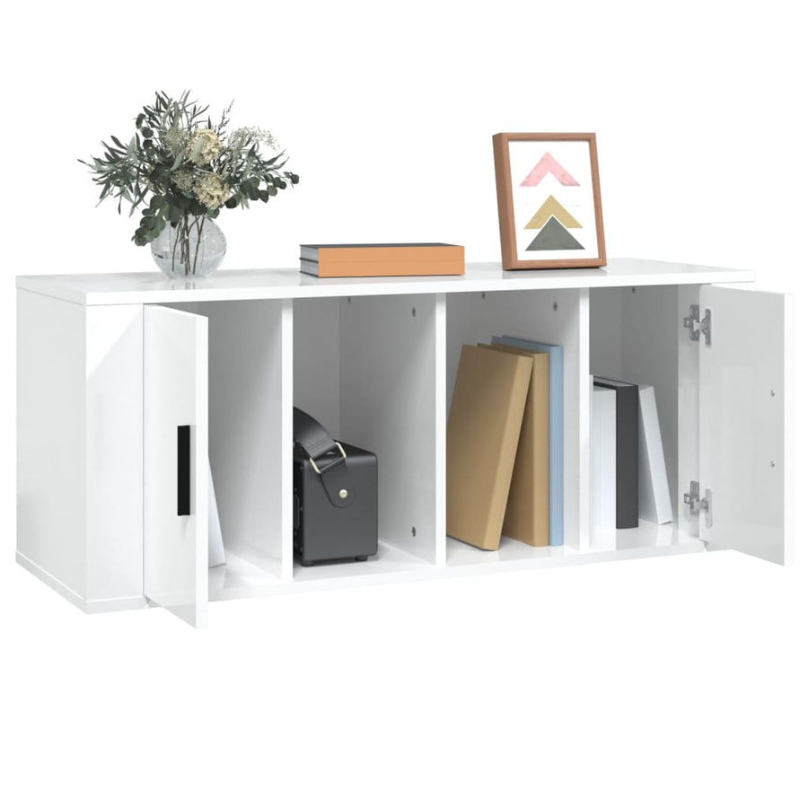Tv-Meubel 00X35X40 Cm Bewerkt Hout Hoogglans wit