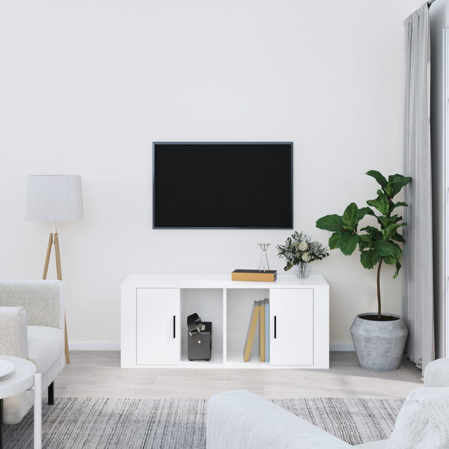 Tv-Meubel 00X35X40 Cm Bewerkt Hout Hoogglans wit