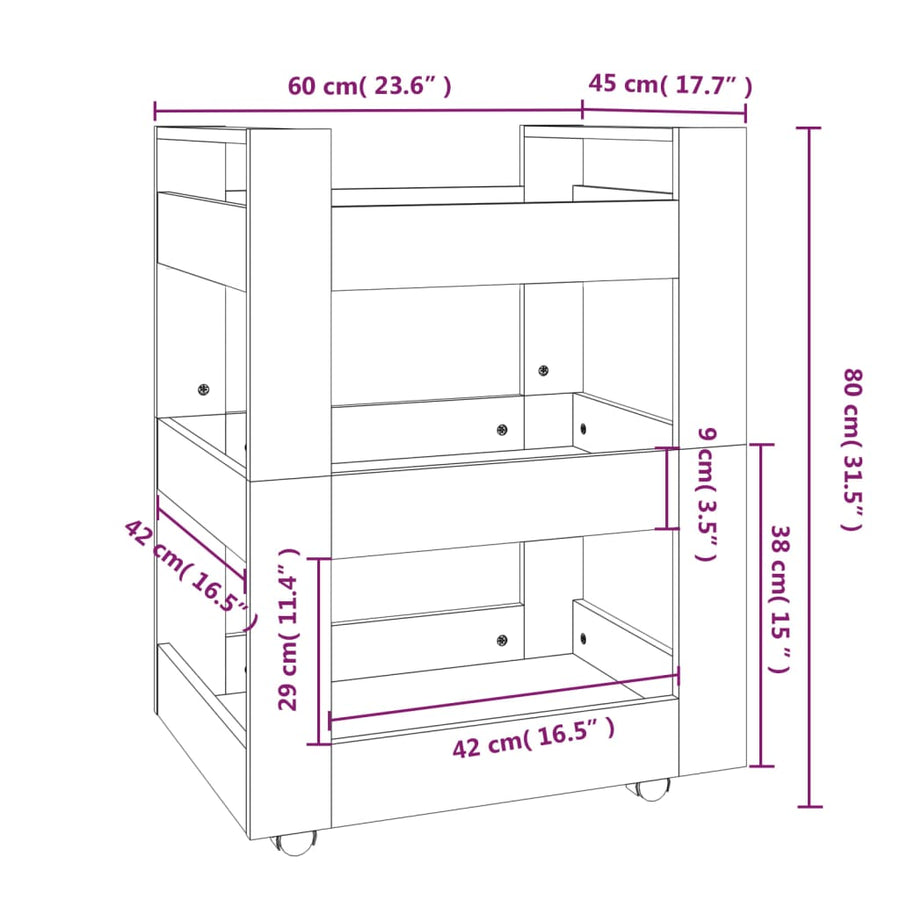 Keukentrolley 60X45X80 Cm Bewerkt Hout Sonoma Eikenkleurig