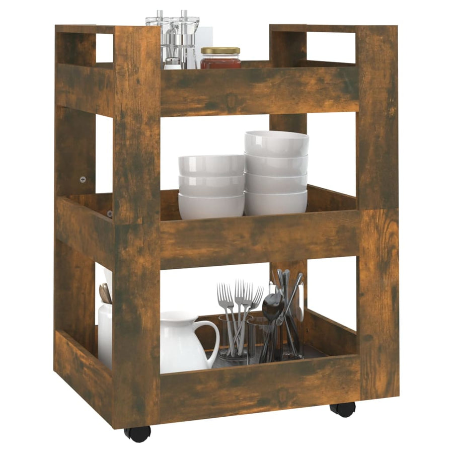 Keukentrolley 60X45X80 Cm Bewerkt Hout Gerookt Eikenkleurig
