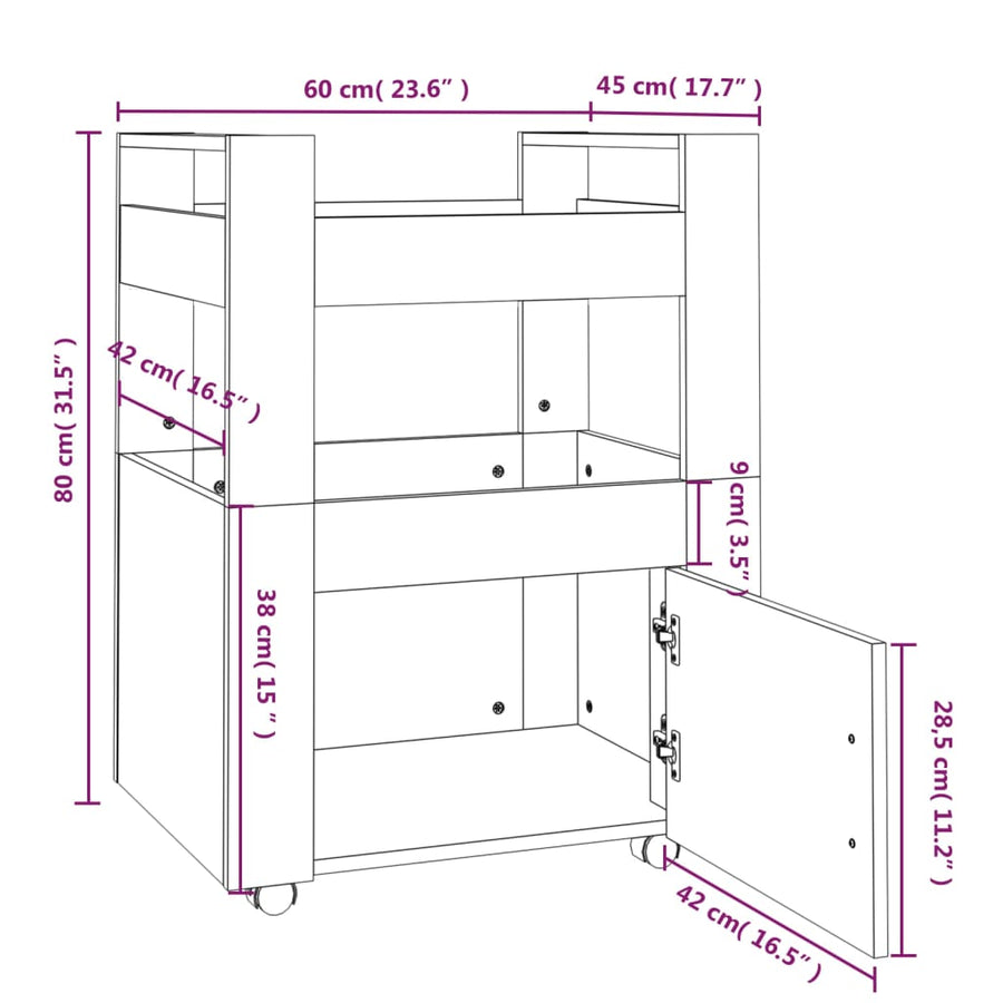 Keukentrolley 60X45X80 Cm Bewerkt Hout Zwart