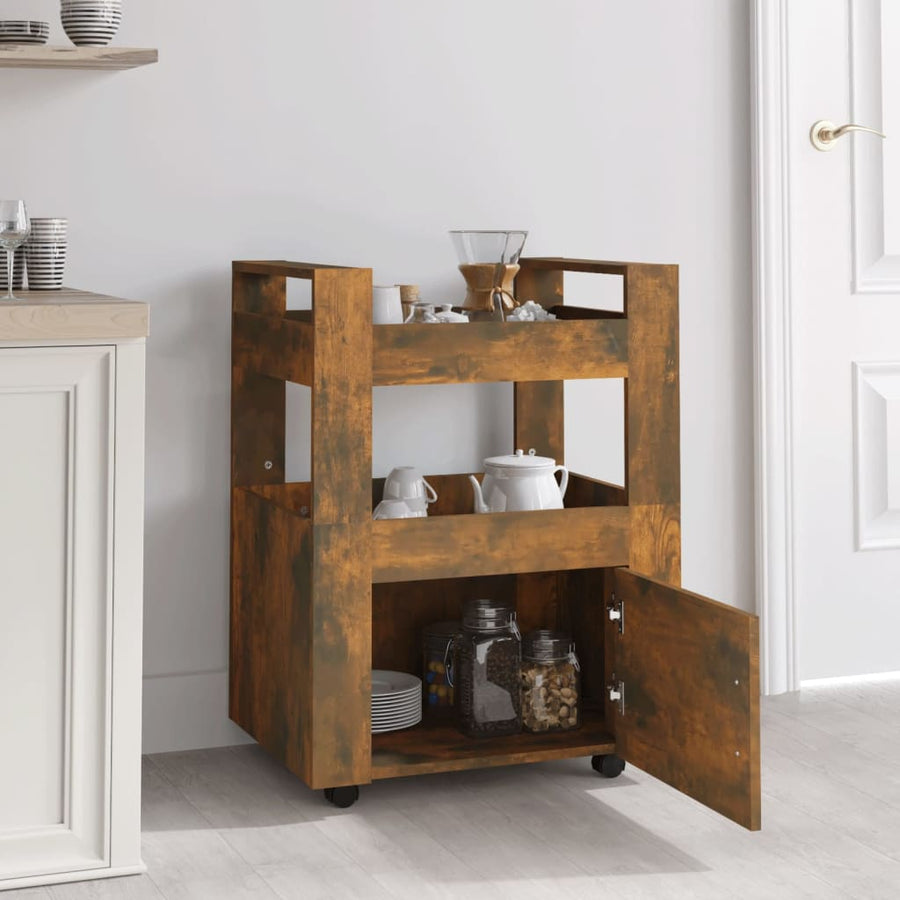 Keukentrolley 60X45X80 Cm Bewerkt Hout Gerookt Eikenkleurig