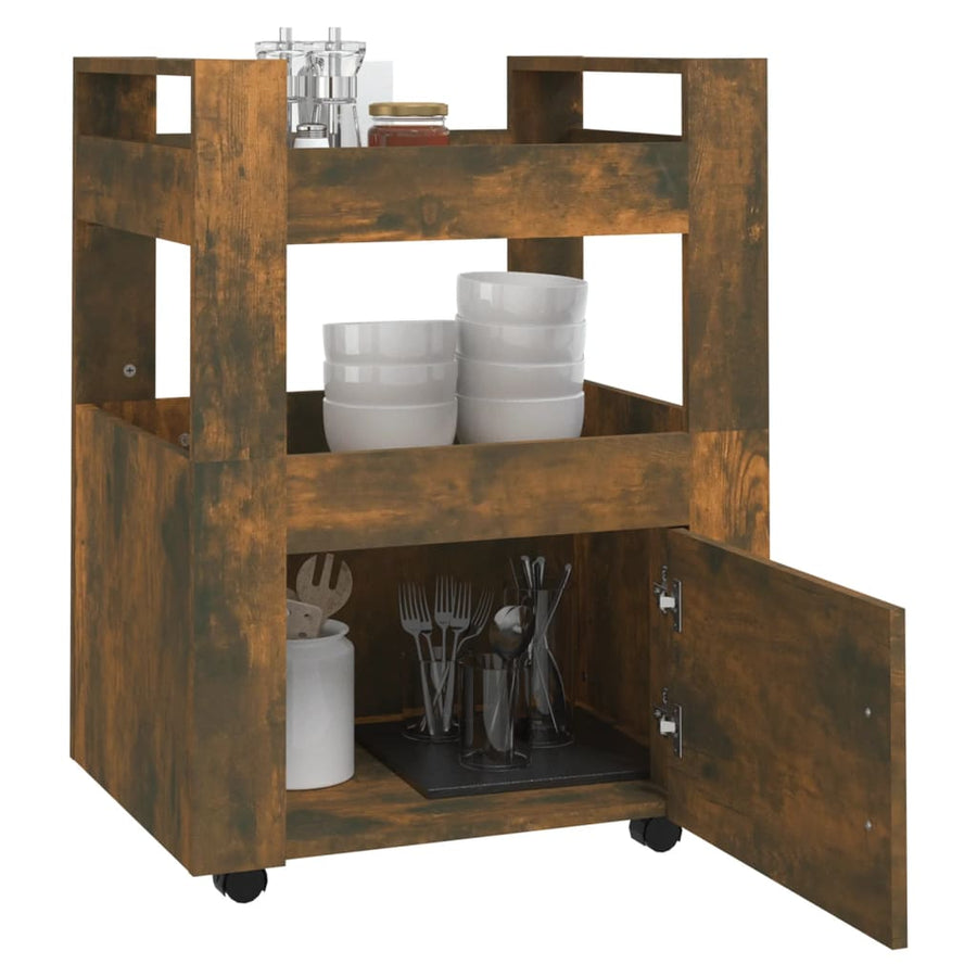 Keukentrolley 60X45X80 Cm Bewerkt Hout Gerookt Eikenkleurig