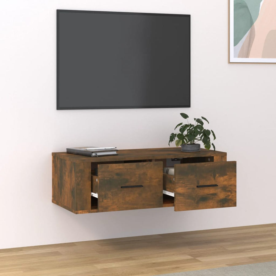Tv-Hangmeubel 80X36X25 Cm Bewerkt Hout Kleurig Gerookt eiken