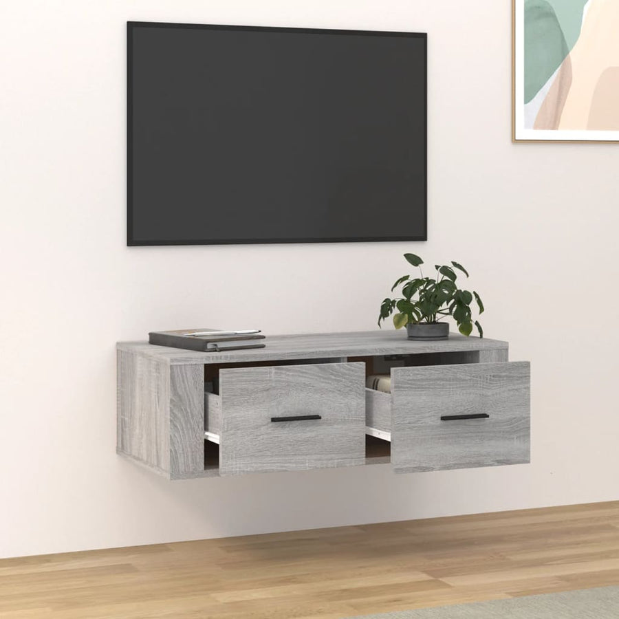 Tv-Hangmeubel 80X36X25 Cm Bewerkt Hout Eikenkleur Grijs sonoma