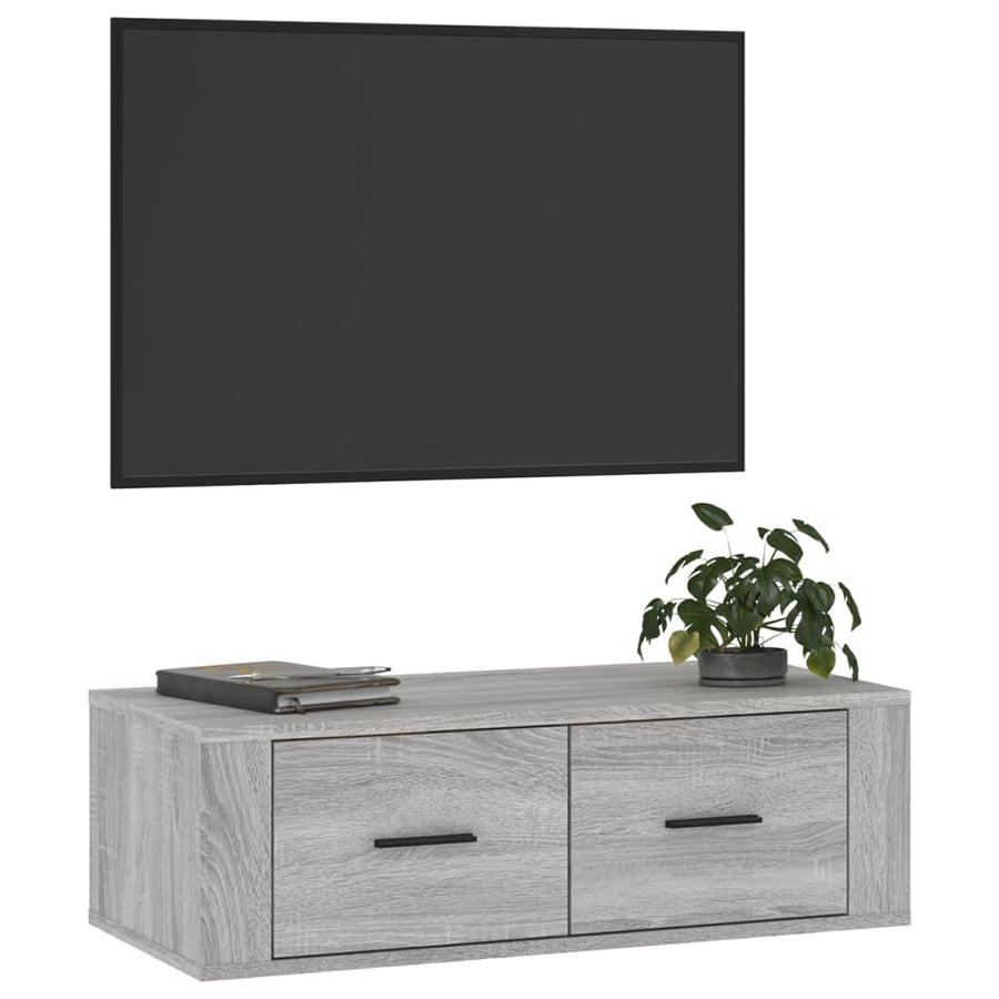 Tv-Hangmeubel 80X36X25 Cm Bewerkt Hout Eikenkleur Grijs sonoma