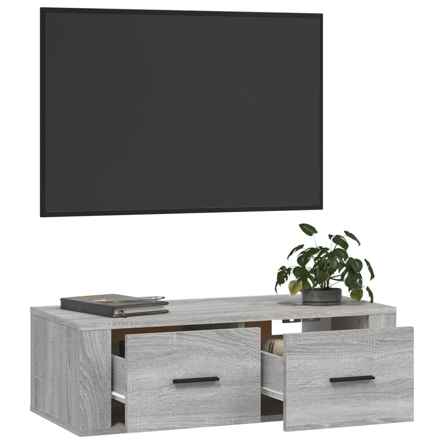 Tv-Hangmeubel 80X36X25 Cm Bewerkt Hout Eikenkleur Grijs sonoma