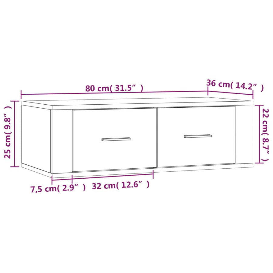 Tv-Hangmeubel 80X36X25 Cm Bewerkt Hout Eikenkleur Grijs sonoma