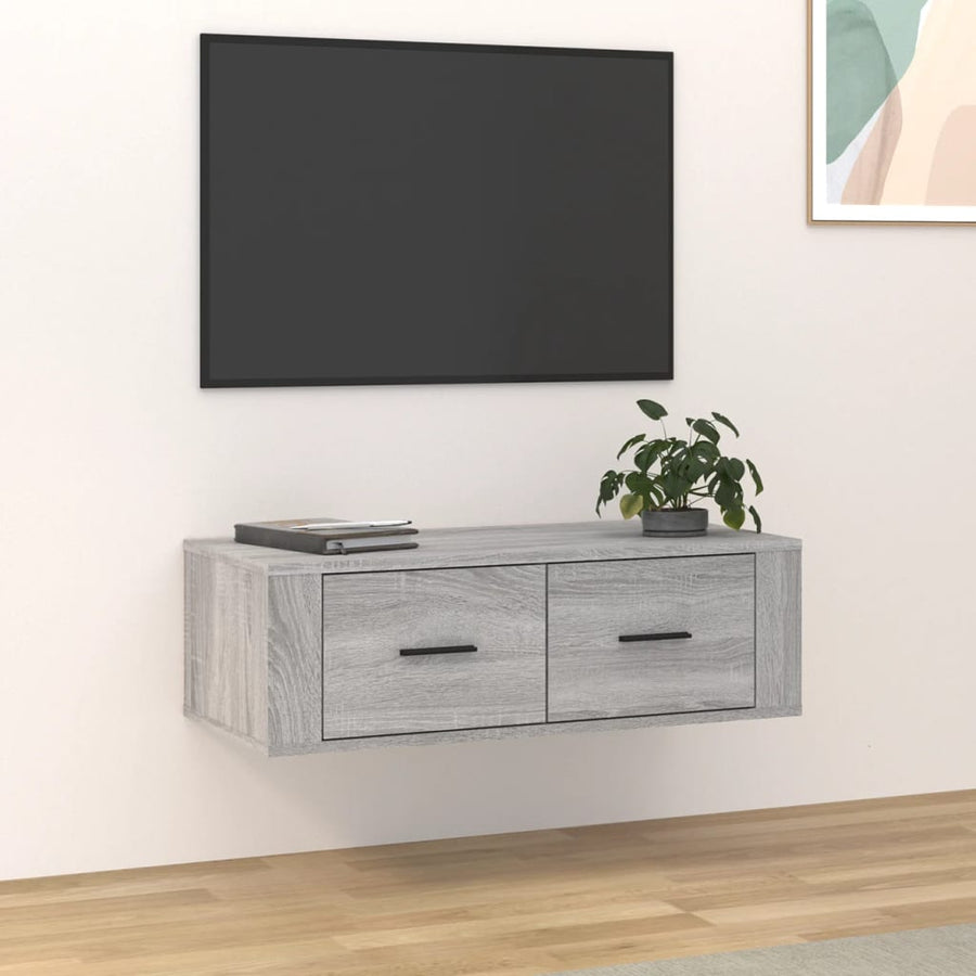 Tv-Hangmeubel 80X36X25 Cm Bewerkt Hout Eikenkleur Grijs sonoma