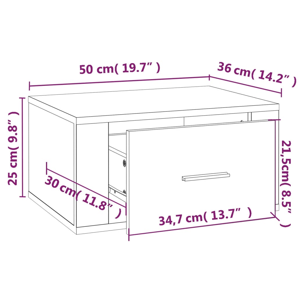 Nachtkastjes 2 St Wandgemonteerd 50X36X25 Cm Hoogglans Wit