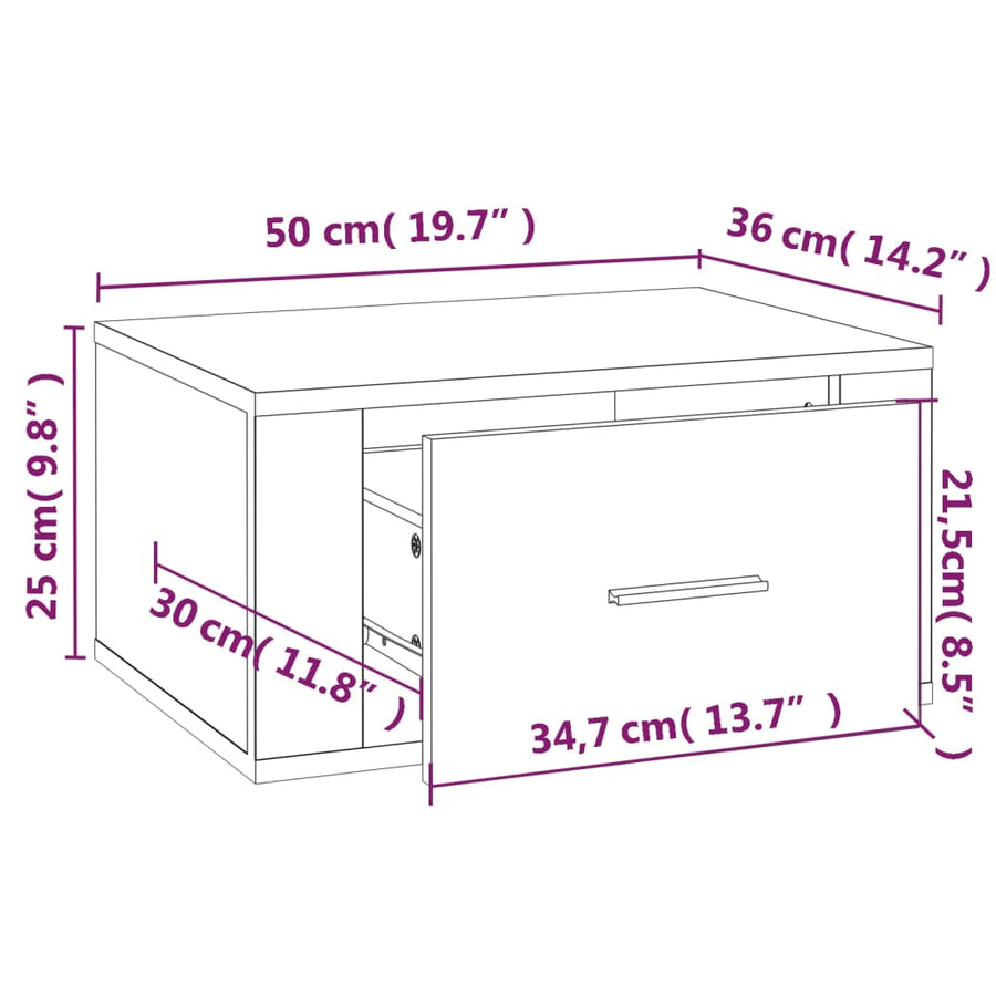 Nachtkastjes 2 St Wandgemonteerd 50X36X25 Cm Sonoma Eikenkleur