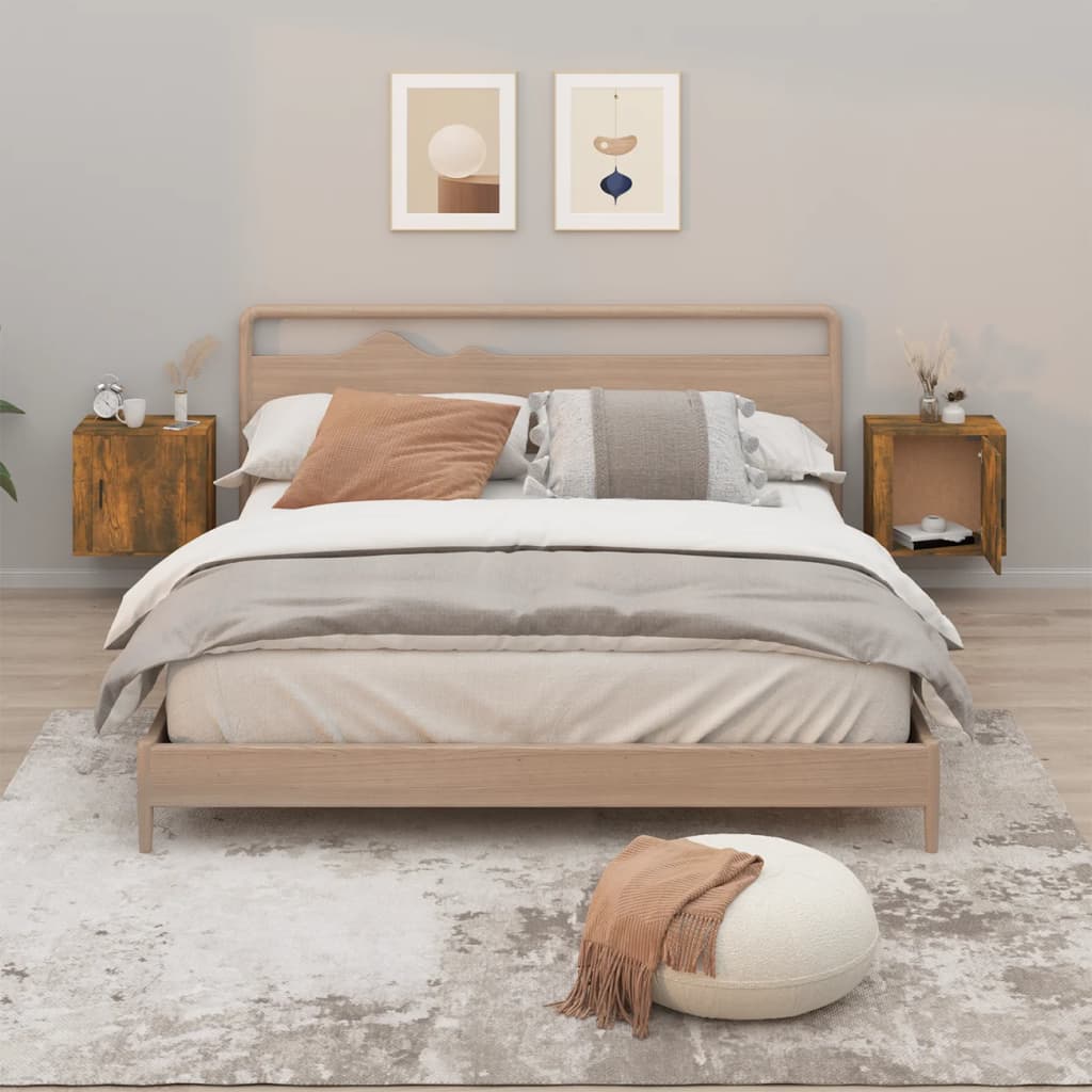 Nachtkastjes 2 St Wandgemonteerd 50X30X47 Cm Gerookt Eikenkleur