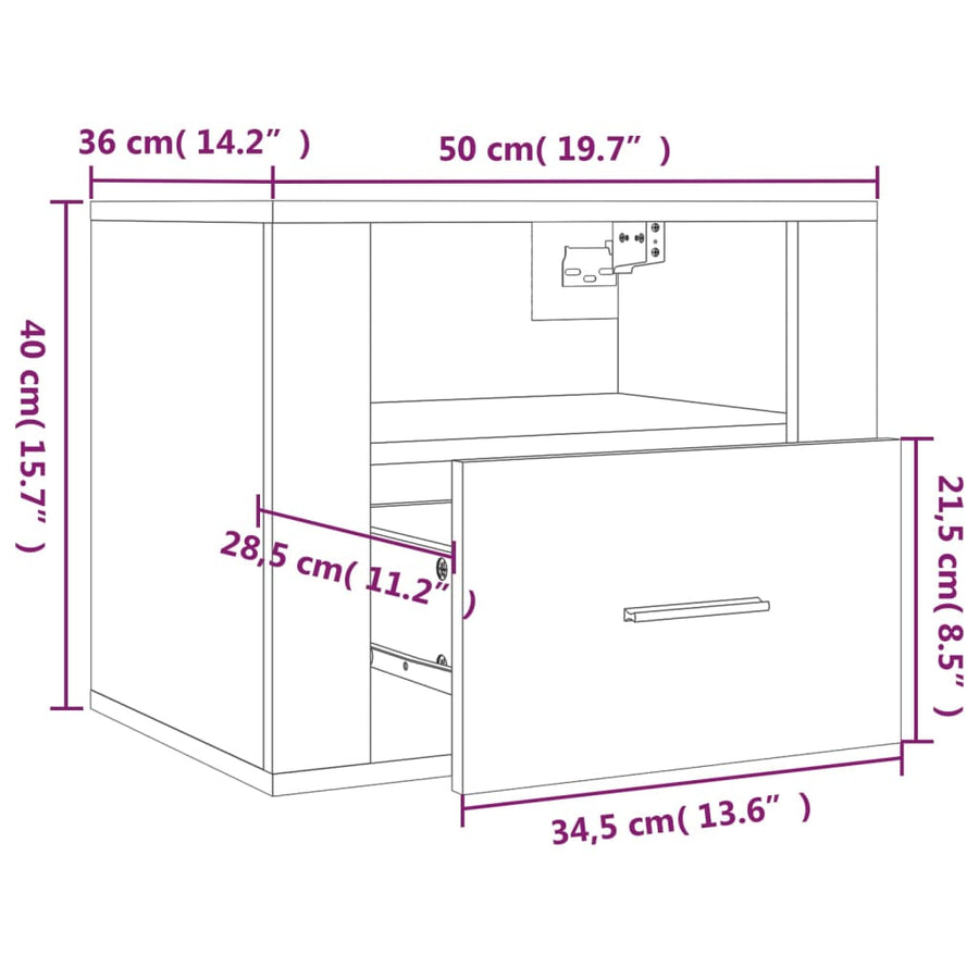 Nachtkastjes 2 St Wandgemonteerd 50X36X40 Cm Hoogglans Wit