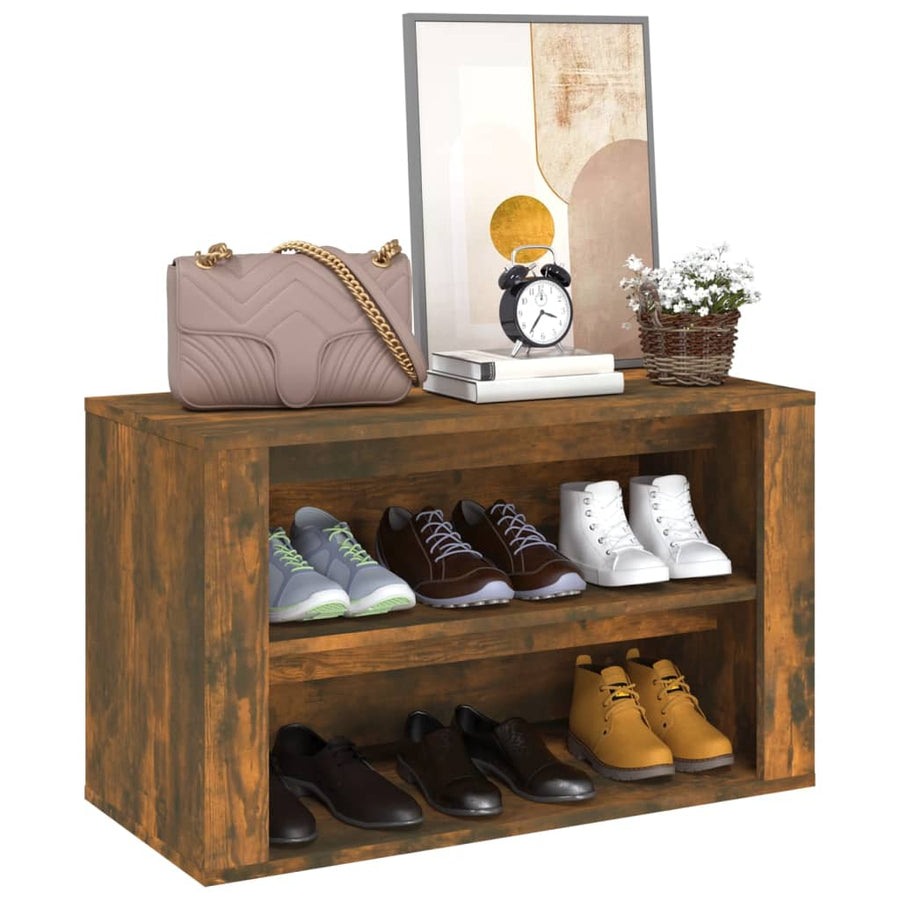 Schoenenrek 75X35X45 Cm Bewerkt Hout Kleurig Gerookt eiken