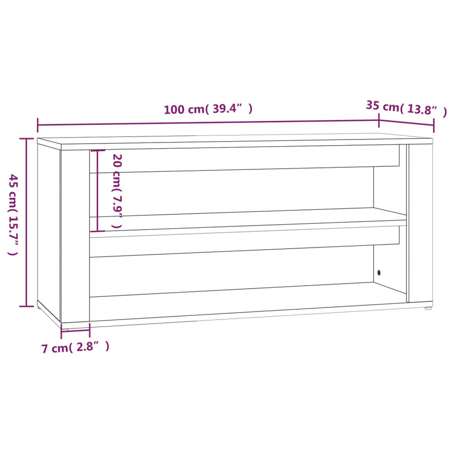 Schoenenrek 100X35X45 Cm Bewerkt Hout Betongrijs