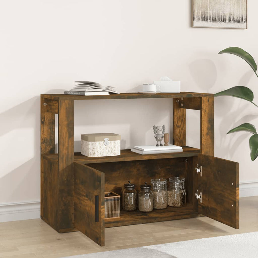 Dressoir 80X30X60 Cm Bewerkt Hout Gerookt Eikenkleurig