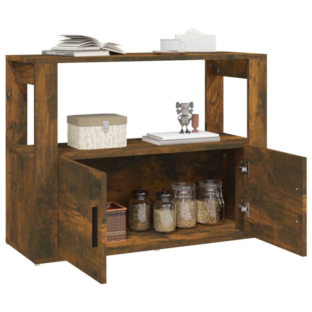 Dressoir 80X30X60 Cm Bewerkt Hout Gerookt Eikenkleurig
