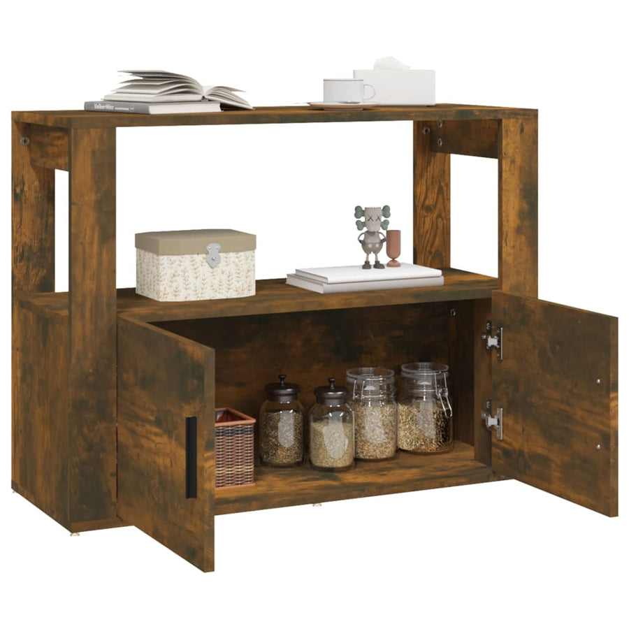 Dressoir 80X30X60 Cm Bewerkt Hout Gerookt Eikenkleurig