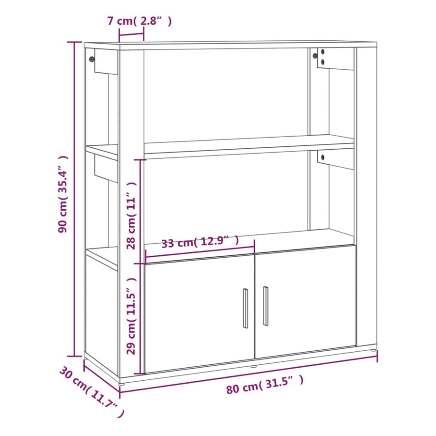 Dressoir 80X30X90 Cm Bewerkt Hout Eikenkleurig Grijs sonoma