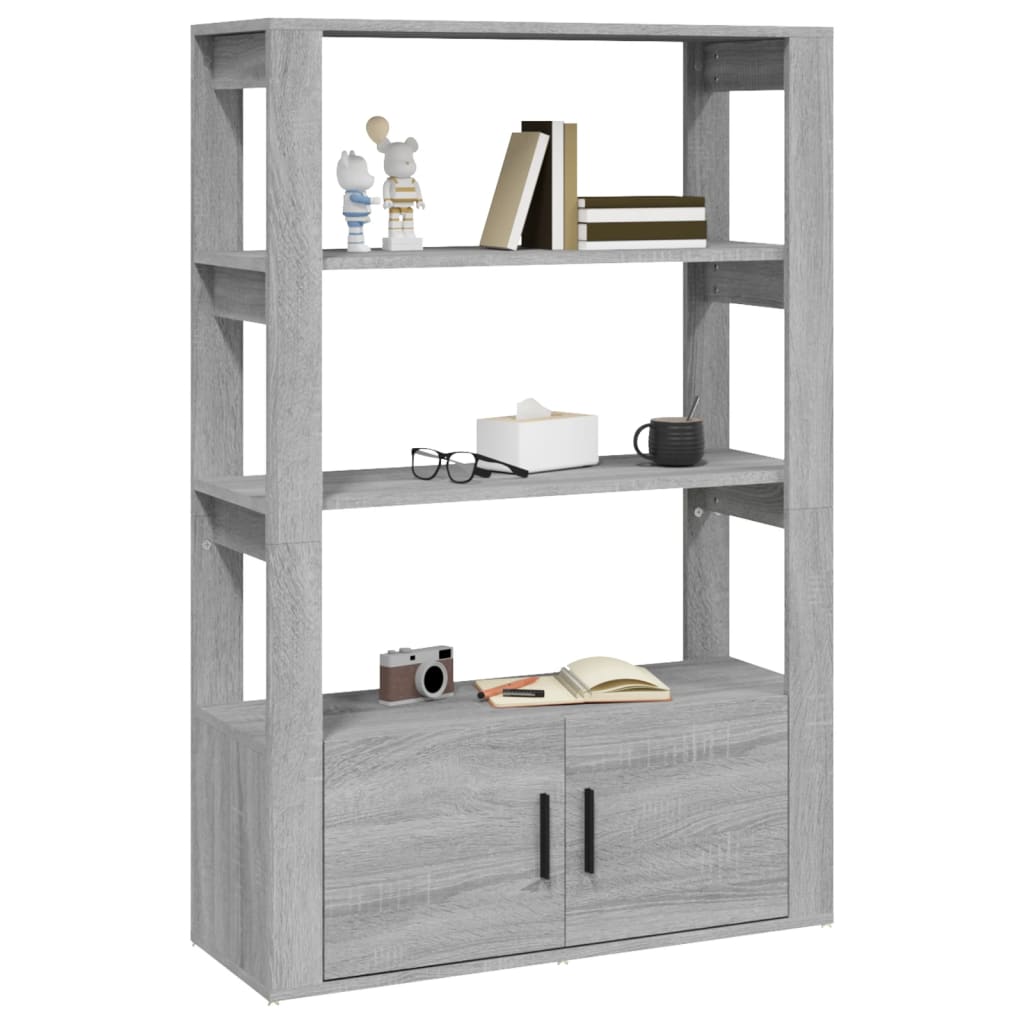 Dressoir 80X30X119,5 Cm Bewerkt Hout Eikenkleurig Grijs sonoma