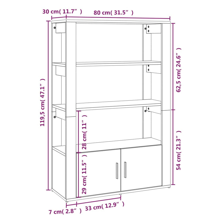 Dressoir 80X30X119,5 Cm Bewerkt Hout Eikenkleurig Grijs sonoma