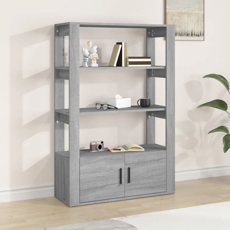 Dressoir 80X30X119,5 Cm Bewerkt Hout Eikenkleurig Grijs sonoma