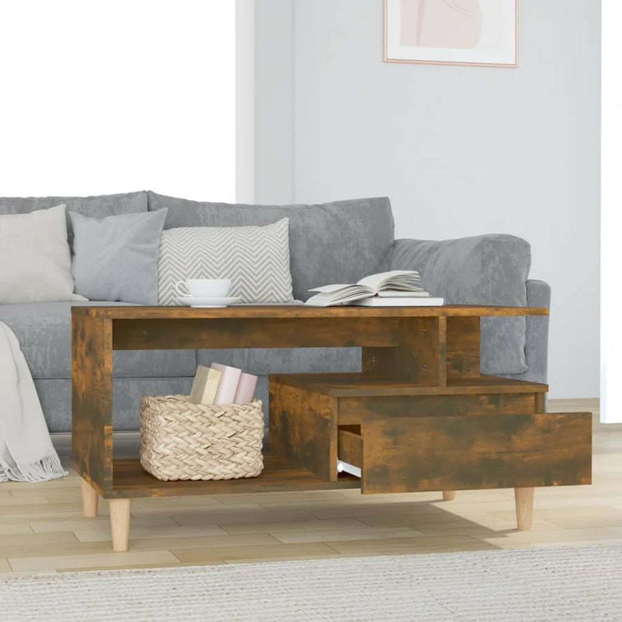 Salontafel 90X49X45 Cm Bewerkt Hout Gerookt Eikenkleurig
