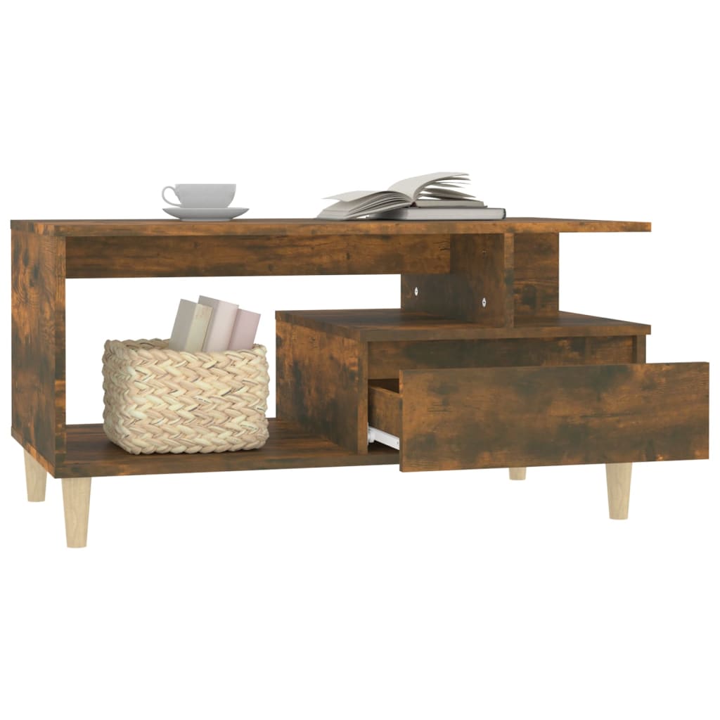 Salontafel 90X49X45 Cm Bewerkt Hout Gerookt Eikenkleurig
