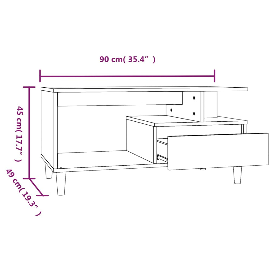 Salontafel 90X49X45 Cm Bewerkt Hout Bruineiken bruin eikenkleur