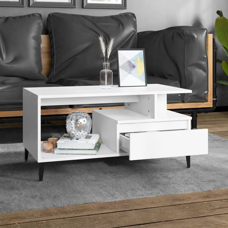 Salontafel 90X49X45 Cm Bewerkt Hout Wit