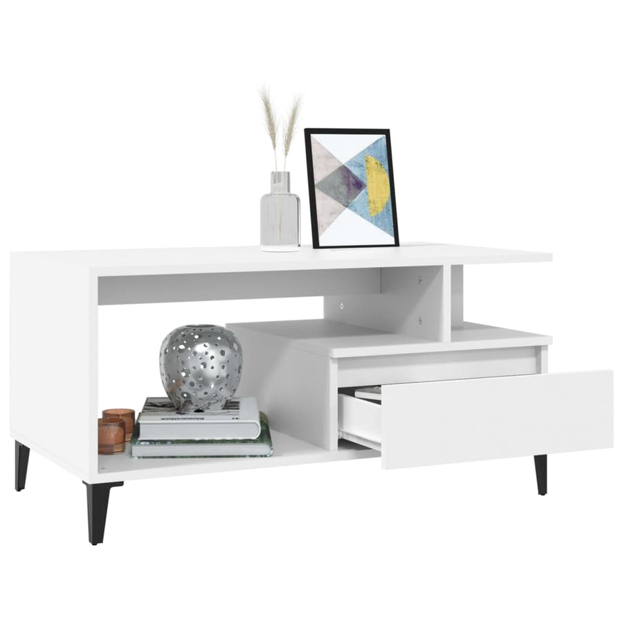 Salontafel 90X49X45 Cm Bewerkt Hout Wit