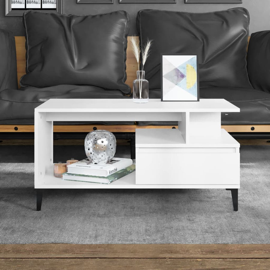Salontafel 90X49X45 Cm Bewerkt Hout Wit