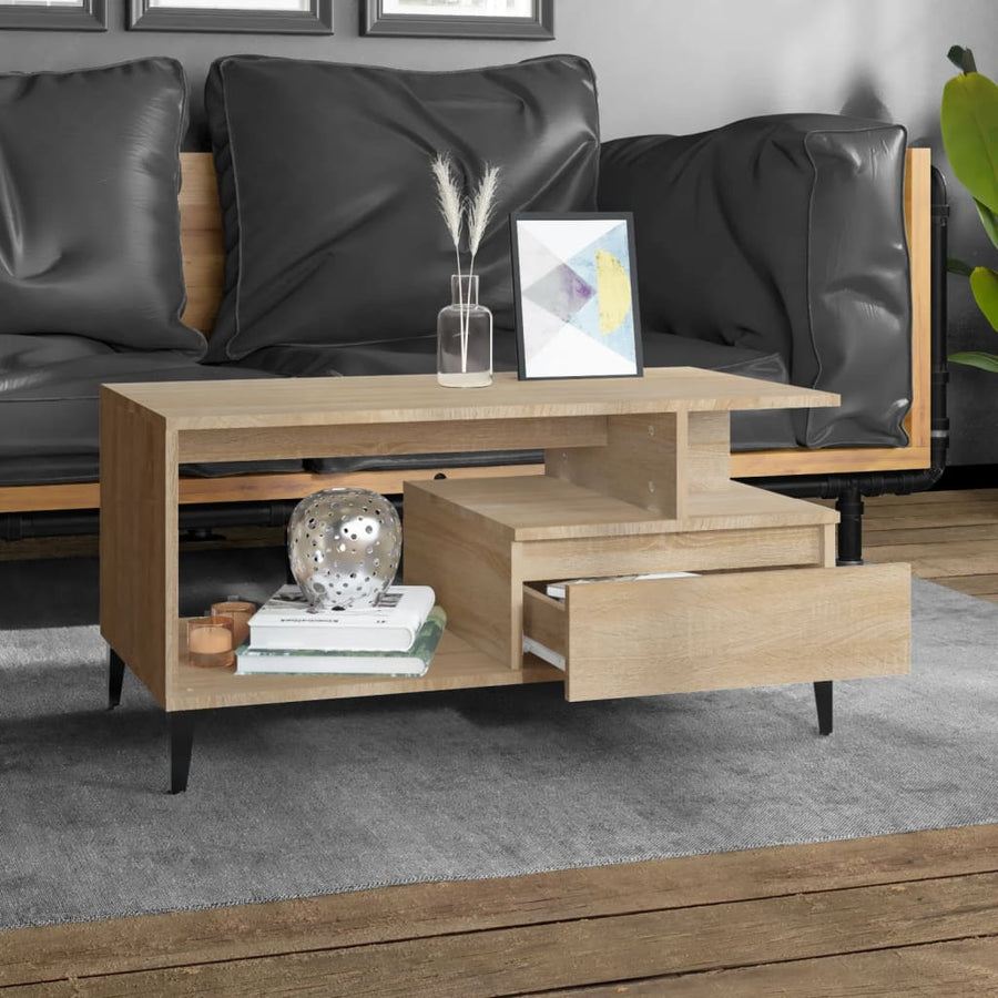 Salontafel 90X49X45 Cm Bewerkt Hout Kleurig Sonoma eiken